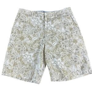 Club Room Men Shorts Size 32 Olive White Floral Flat Front Chinos Casual Coastal